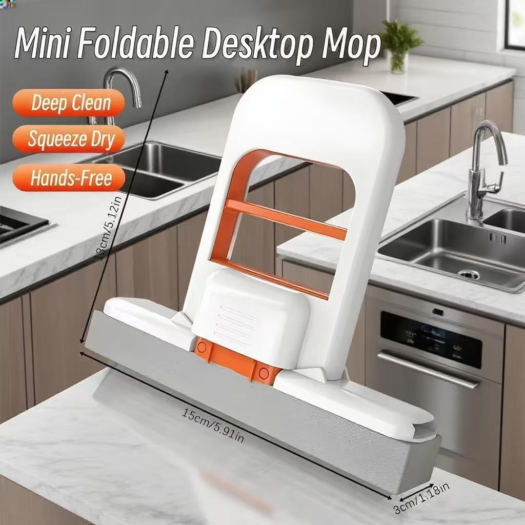 Mini Qatlana Bilən Masaüstü Mop – Portativ Özü-Sıxılan Yaş və Quru Təmizləyici Süngər Mop